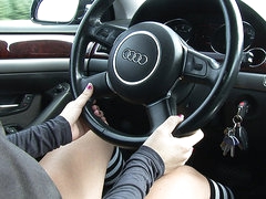 Tiffany Preston Love big car and here she is performing a stunning pedal pumping on a black Audi A8 . She loves driving fast and goes on the highway over 150 KM/h . You can heard the hot noise of the engine and of course watch our beautiful Tiffany that i